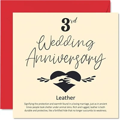 Image of 3rd Anniversary Card for Husband Wife Boyfriend Girlfriend Wedding Leather Women Men Her Him, 145mm x Greeting Cards Fiance Fiancee