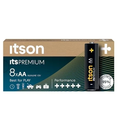 Image of ITSON, AA batteries, PRO, pack of 8, eco friendly packaging 95 Percentage recycled materials, best for cameras, gaming controllers, made in EU