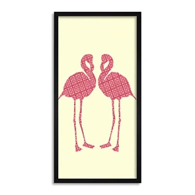 Image of Wee Blue Coo Pink Flamingo Birds Pattern Design Long Panel Framed Wall Art Print