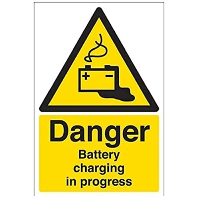 Image of V Safety Danger Battery Charging In Progress Sign 200mm x 300mm 1mm Rigid Plastic