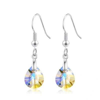 Image of Philip Jones Sterling Silver Aurora Borealis Pear Earrings Created with Zircondia® Crystals