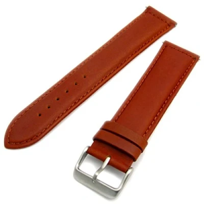 Image of Sorrento Italian Padded Calf Leather XL Extra Long Watch Strap Band Tan, 22mm with Chrome (Silver Colour) buckle