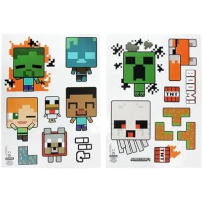 Image of Minecraft Official Licensed Personalised Kids&#039; Room Wall Decals Officially Licensed, Reusable Overworld Gamer Icons, Playroom Sticker Decorations, Includes Steve, Alex, Creepers Paladone