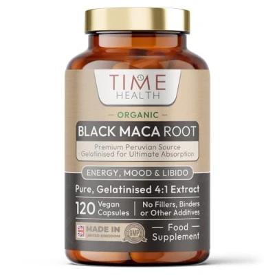 Image of Gelatinized Black Maca Root 2600mg Wholefood Equivalent Peruvian Soil Association Certified Organic Vegan GMP Standards No Fillers, Binders or Flow Agents Pullulan (120 Capsules)