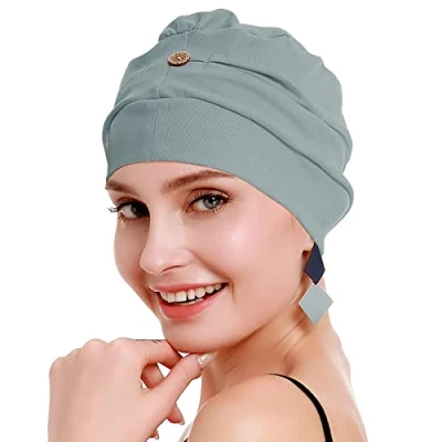 Image of osvyo Cotton Chemo Headwear for Women with Cancer and Hair Loss, Hat, Lightweight Headwear, Sealed Packaging, Light blue grey, One Size