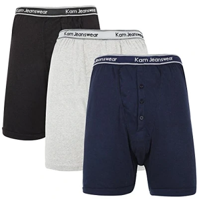 Image of KAM Men&#039;s Jeans Pack of 3 Button Fly Underwear Boxer Shorts Trunks Big King Sizes 2XL 3XL 4XL 5XL 6XL 7XL 8XL, Multicoloured black, grey, navy,
