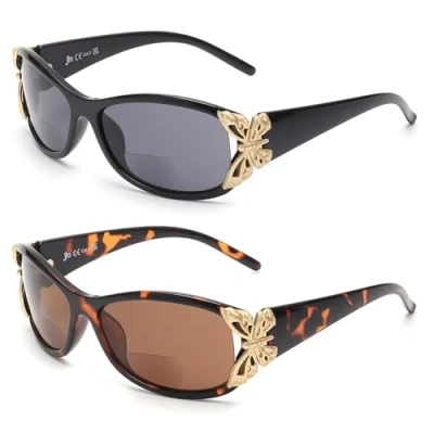 Image of JM 2 Pack Bifocal Reading Sunglasses for Women Fashion Sun Readers Outdoor Glasses UV400 Protection Black &amp; Tortoise +2.0