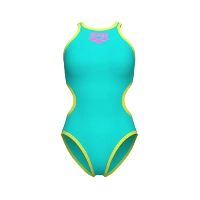 Image of Arena Womens One Women&#039;s Big Logo Swimsuit, Water/Soft Green, 30