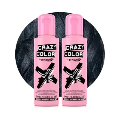 Image of Crazy Color Black Semi Permanent Duo Hair Dye. Highly Pigmented Blue Conditioning &amp; Oil Nourishing Vegan Formula No Bleach or Ammonia 200ml