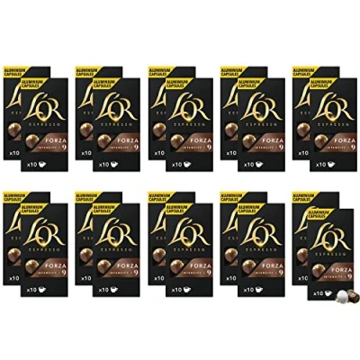 Image of L&#039;OR Espresso Forza Intensity 9 Compatible with Nespresso* Aluminium Coffee Capsules 20 Packs of 10 (200 Drinks)