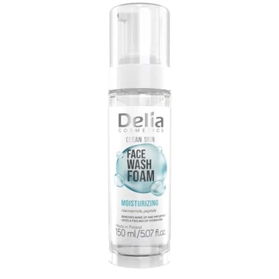 Image of Delia Cosmetics Clean Skin Normalizing and Moisturizing Face Cleansing Foam Normal, Problematic, Acne Prone Removes Impurities Makeup Vegan Formula Niacinamide, Peptides 150ml