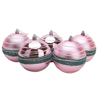 Image of Christmas Concepts® Pack of 5 100mm Large Baubles Shiny, Matte &amp; Bead Design Decorations (Baby Pink Turquoise)