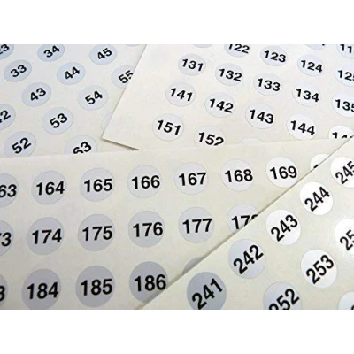 Image of Silver 13mm Round Consecutive, Sequential Number Sequence Labels, Numbering Stickers, from 1 320