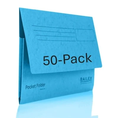 Image of Railex Pocket Folder Foolscap Document Wallets Turquoise Folders for Paperwork A4 and A4+, Recycled Board File Wallet, Premium Filing Office Home Pack of 50