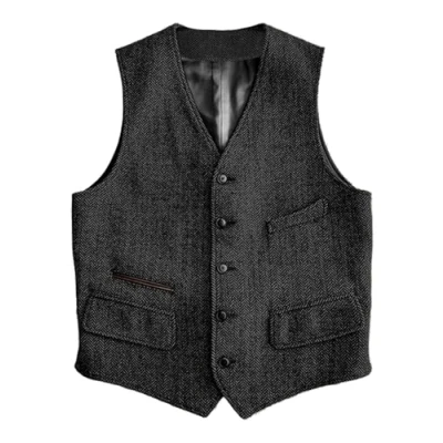 Image of Solovedress Wool Suit Vest Formal Regular Fit for Wedding Groomsmen, black, XXXL