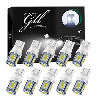 Image of GrandView W5W Bulbs, 501 LED Bulbs White T10 5630 5SMD Capless Wedge Car for Number Plate Lights, Dome Side Dashboard Lights