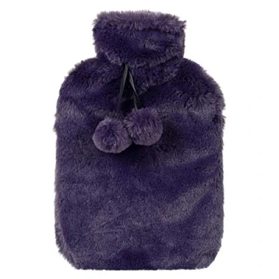 Image of Hodge and Large Hot Water Bottle with Faux Fur Cover &amp; Pom Poms for Thermotherapy Muscle Ache Tension Pain Relief Backache Neck Strain Shoulder Heat Therapy Bed Sofa 2 Litre Purple Velvet