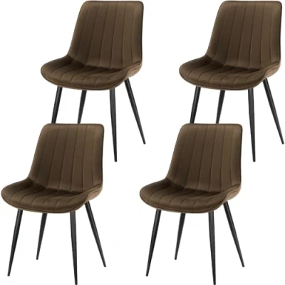 Image of LONGTOO Set of 4 Dining Chairs with Velvet Upholstered Seat &amp; Backrest,Stable Metal Legs,Modern Stripe Design,Brown