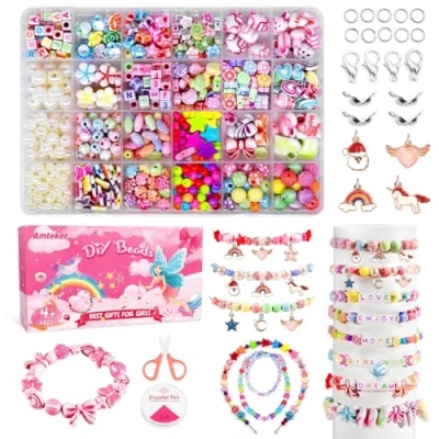 Image of Amteker Bracelet Making Kits for Girls, Jewellery Kit Girls Birthday Presents, Gifts Teenage Arts Craft Kids Age 4 9, DIY Beads Friendship 24 Colours
