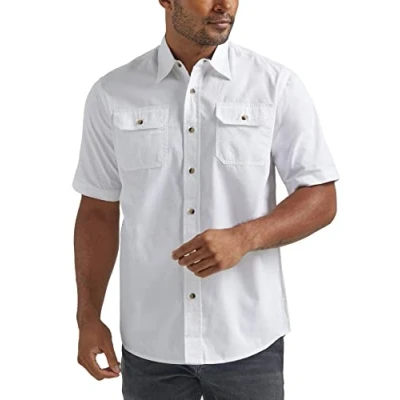 Image of Wrangler Authentics Men&#039;s Short Sleeve Classic Woven Button Down Shirt, Bright White, M UK