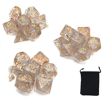Image of DollaTek Glitter Point Polyhedral dice Set Table Games 3 Sets x 7 (21 Pieces) Die Series D20 D12 D10 D8 D6 D4 DND RPG MTG Double Colors One Piece (White)