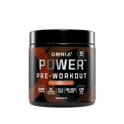 Image of OMNIA Power Pre Workout Powder, Energy Drink with Creatine Monohydrate, Beta Alanine, Caffeine and Citrulline (40 Servings, Tropical Punch Surge)