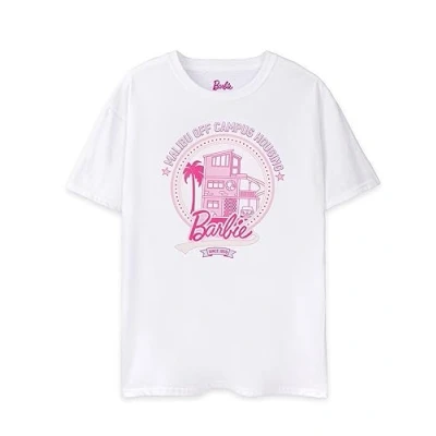 Image of Barbie Womens T Shirt in White Malibu Off Campus Graphic Tee for Ladies Retro Short Sleeved Oversized Fashion Top Her Doll Casual Movie Merchandise Gift Adults