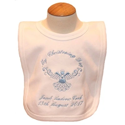 Image of Baby’s Personalised Christening/Baptism/Naming Day Guardian Angel Bib (Blue)