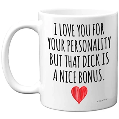 Image of Stuff4 Anniversary Mugs for Him I Love You D**k Bonus Mug Funny Birthday Gifts Boyfriend Husband Partner from Girlfriend Wife Valentines Present, 11oz Ceramic Dishwasher Safe