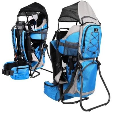 Image of DROMADER Hiking Baby Carrier Backpack Child System with Diaper Change Pad, Insulated Pocket, Rain Cover and Sun Shade Blue