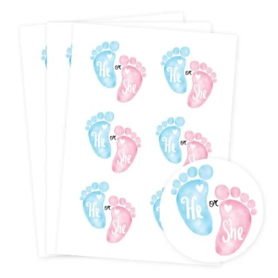 Image of He or She Gender Reveal Round Stickers 88mm Sheet of 6