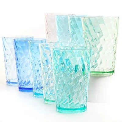 Image of Youngever 9 Pack 600ml Re usable Plastic Tumblers, Cafe Break Resistant Drinking Glasses, Restaurant Quality Shatterproof Beverage Coastal Colors
