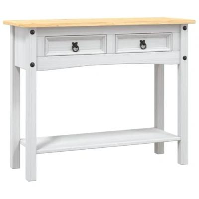 Image of vidaXL Console Table Mexican Pine Corona Range, Rustic Charm, Solid Pinewood, White Body with Brown Top, Living Room Furniture