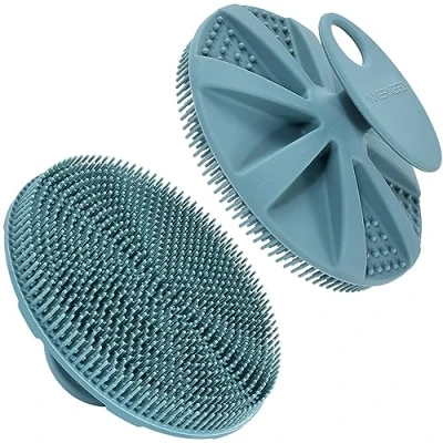 Image of INNERNEED Food Grade Soft Silicone Body Scrubber Shower Brush Handheld Cleansing Skin Brush, Gentle Exfoliating and Lather Well (Dark Green)