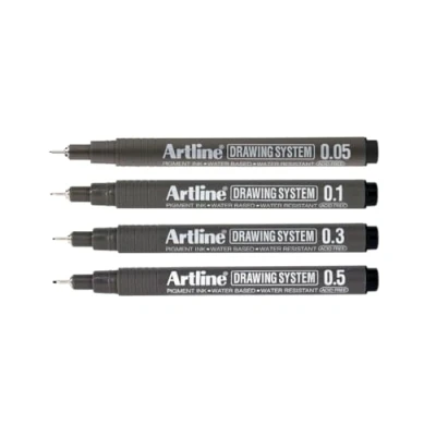 Image of Artline Drawing System Pens Pigment Ink Black (Wallet of 4) 0.05mm/ 0.1mm/ 0.3mm/0.5mm