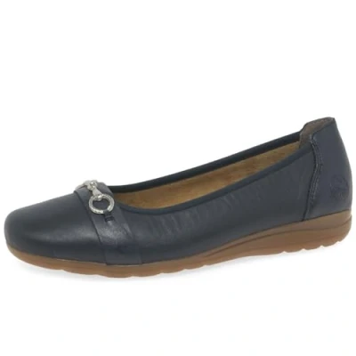 Image of Rieker Women&#039;s Round Toe Slip On Ballet Pump Leather Shoes (Navy, UK 4)