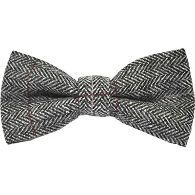 Image of King &amp; Priory Boys Herringbone Pewter Grey Pre Tied Bow Tie, Tweed