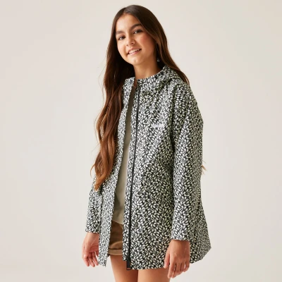 Image of Regatta Girls Orla Kiely Swing Waterproof Jacket Jasmine Flower Black, Size: 11 12 Years