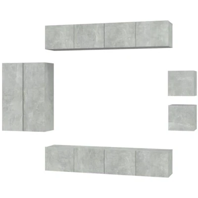 Image of vidaXL 8 Piece TV Cabinet Set Concrete Grey Engineered Wood