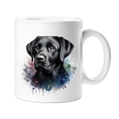 Image of Stag Gallery Black Labrador Retriever Lab Dog Watercolour Splash Effect Gift 10oz Ceramic Mug Artistic Colourful Coffee Tee