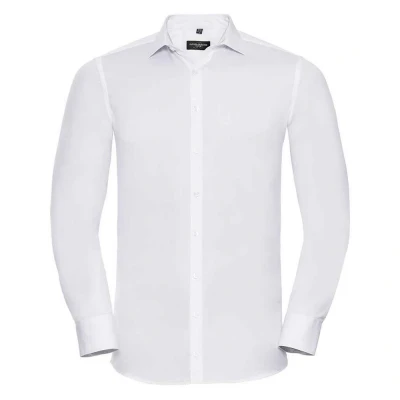 Image of Russell Athletic Collection Mens Ultimate Stretch Long Sleeved Formal Shirt (White) Size Large
