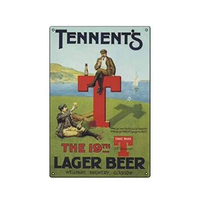 Image of Boggevi Kells TENNENT&#039;S T LAGER BEER WELL PARK BREWERY GLASGOW Metal STEEL ADVERTISING WALL SIGN Tin signs Poster Gift 200mm x 300mm