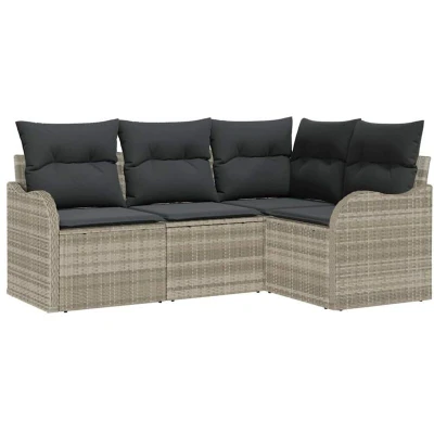 Image of vidaXL 4 Piece Garden Sofa Set with Cushions Light Grey Poly Rattan