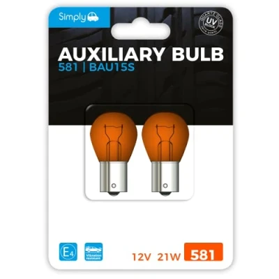 Image of Simply S581BL 581 Pack of 2 Auxiliary Bulb Blister, 12V 21W, Base BAU15S, High Performance and Maximum Visility