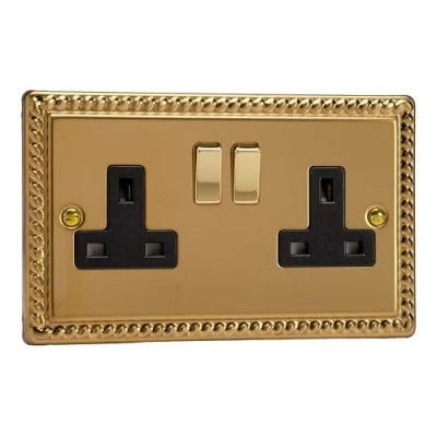 Image of Varilight 2 Gang 13 Amp Double Switched Socket Georgian Brass XG5DB