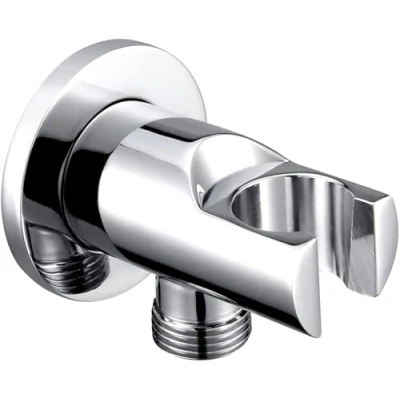 Image of Solid Brass Wall Mount Handheld Shower Bracket Holder with Water Supply Elbow Outlet Matte Silver (Silver)