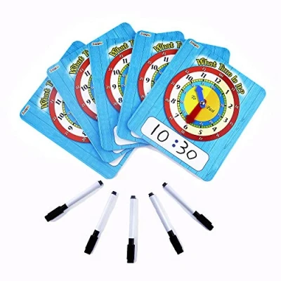 Image of ZazzyKid Time Learning Clock for Kids: Pack of 5 Clocks (20.5 x 18cm) + Erasable Markers Teach Children to Tell