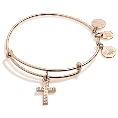 Image of Alex and Ani Path of Symbols Expandable Bangle for Women, Pave Cross Charm, Shiny Rose Gold Finish, 2 to 3.5 in
