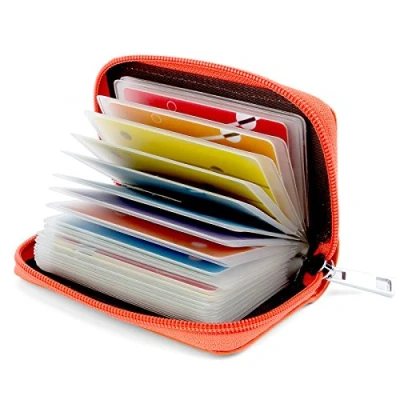 Image of GERIINEER Credit Card Holder Wallets for Women Men Leather 26 Slots (Orange)