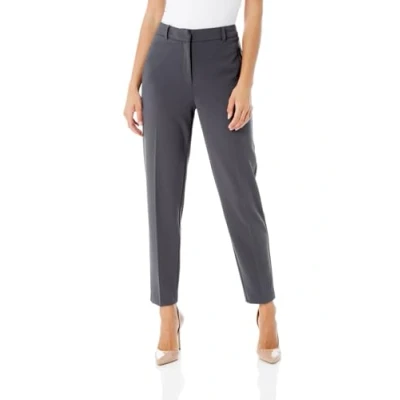 Image of Roman Originals Work Trousers for Women UK Ladies Office Smart Stretch Suit Pants Cigarette Straight Leg Tailored High Elasticated Waist Tapered Ankle Grazer Slim Regular Grey (28 inch) Size 16